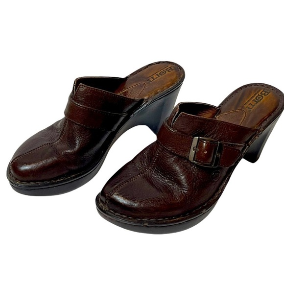 Born Wedge‎ Slip On Brown Leather Mule Clogs Size 7 - Picture 1 of 13